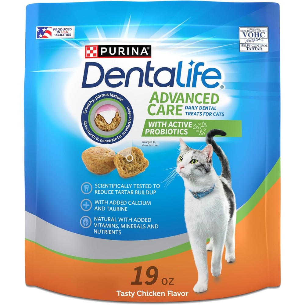Purina DentaLife Made In USA Facilities Cat Dental Treats Tasty Chicken Flavor 19 Ounce Pouch