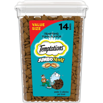 Temptations Jumbo Stuff Crunchy And Soft Cat Treats Tempting Tuna Flavor Fourteen Ounce Tub