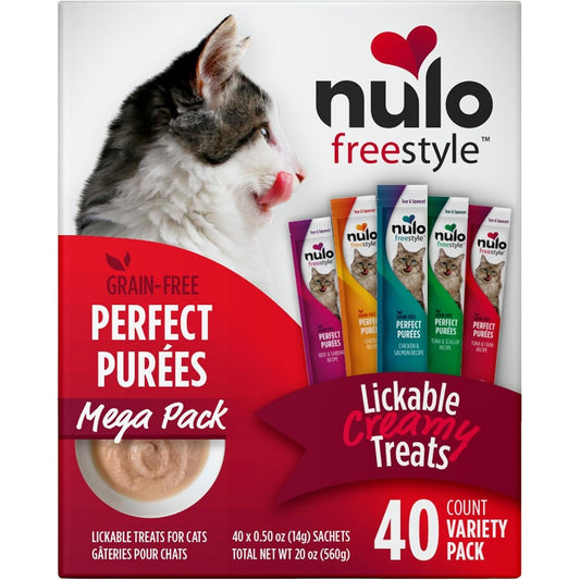 Nulo Freestyle Perfect Purees Grain Free Lickable Cat Treats Variety Pack High Moisture Squeezable Wet Cat Food Topper 40 Tubes 0.5 Ounce