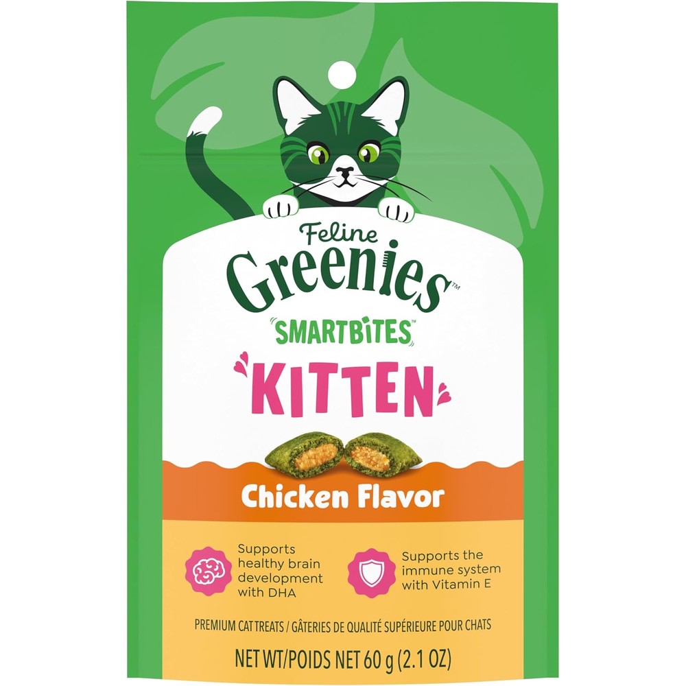Greenies Feline Smartbites Healthy Kitten Chicken Flavor Dual Texture Cat Treats Two Point One Ounce Pouch