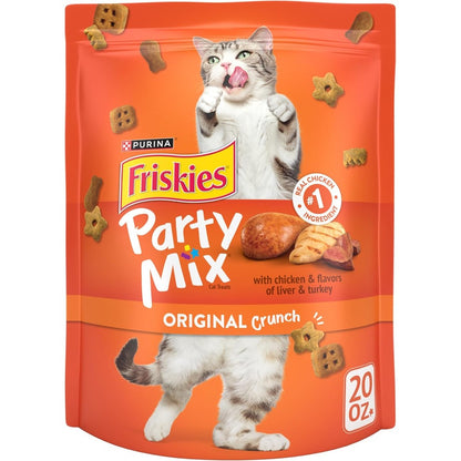 Purina Friskies Party Mix Original Crunch Adult Cat Treats Sourced From United States Crunchy Chicken Liver And Turkey Flavor Twenty Ounce Pouch