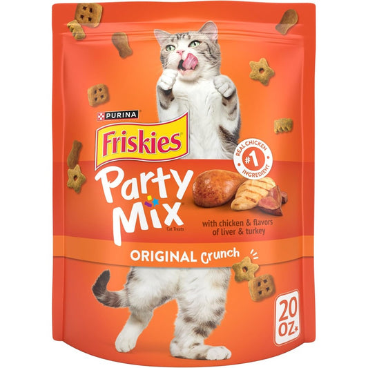 Purina Friskies Party Mix Original Crunch Adult Cat Treats Sourced From United States Crunchy Chicken Liver And Turkey Flavor Twenty Ounce Pouch