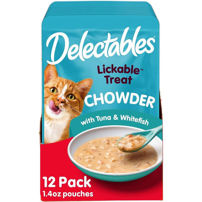 Delectables Chowder Lickable Wet Cat Treats With Real Tuna And Whitefish Hydrating Grain Free Food Topper One Point Four Ounce Twelve Pack