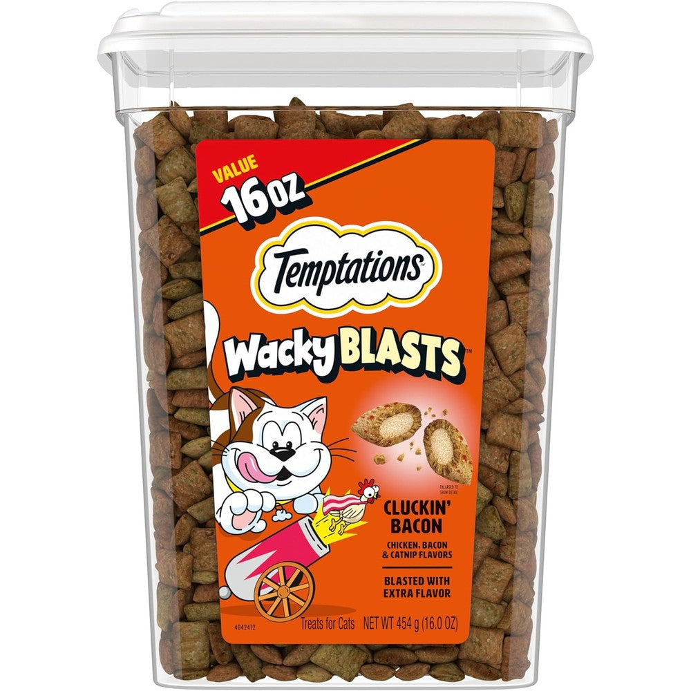 Temptations Wacky Blasts Cluckin Bacon Flavor Crunchy Cat Treats Dual Texture Snack Pack For Adult Cats Sixteen Ounce Pouch