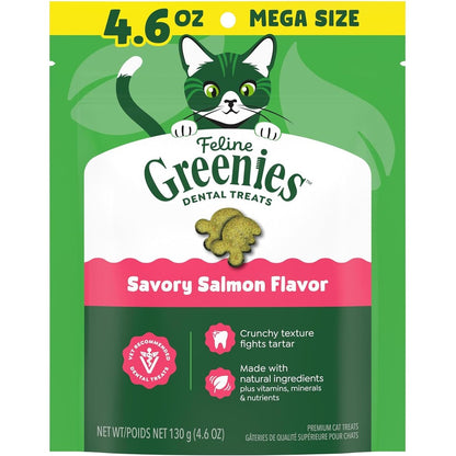 Greenies Feline Veterinarian Recommended Adult Natural Dental Cat Treats Savory Salmon Flavor 4.6 Ounce Pouch