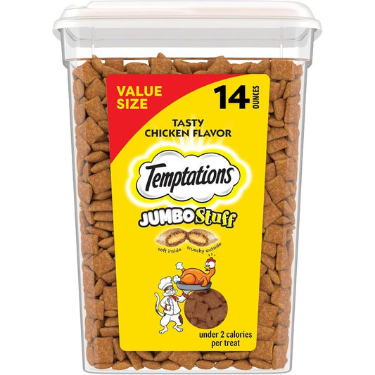 Temptations Jumbo Stuffed Cat Treats Crunchy And Soft Dual Texture Tasty Chicken Flavor Fourteen Ounce Tub