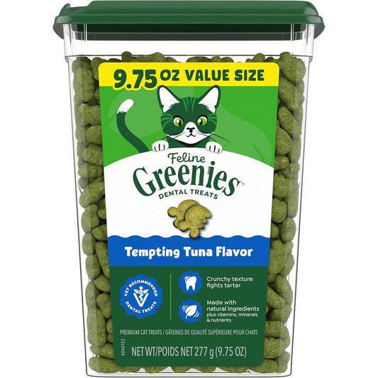 Greenies Feline Veterinarian Recommended Adult Natural Dental Cat Treats Tempting Tuna Flavor 9.75 Ounce Tub