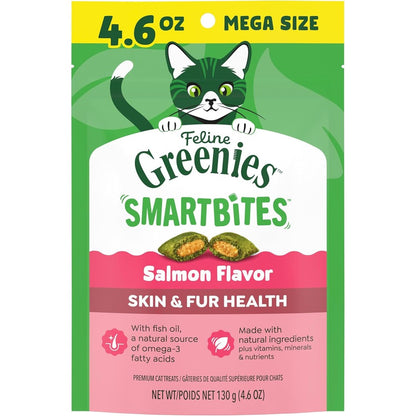 Greenies Feline Smartbites Skin And Fur Health Crunchy And Soft Cat Treats Salmon Flavor Premium Sourced Cat Snacks Four Point Six Ounce Pack