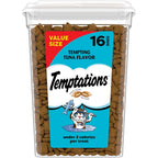 Temptations tuna cat treats tub front view packaging