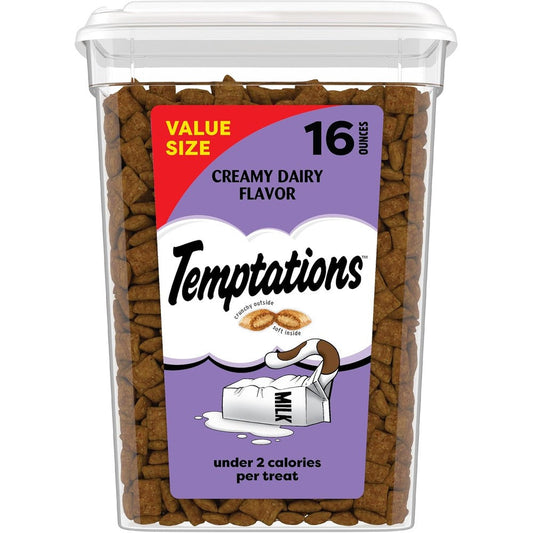 Temptations Classic Crunchy And Soft Treats For Adult Cats Creamy Dairy Flavor Sixteen Ounce Stay Fresh Value Size Resealable Tub