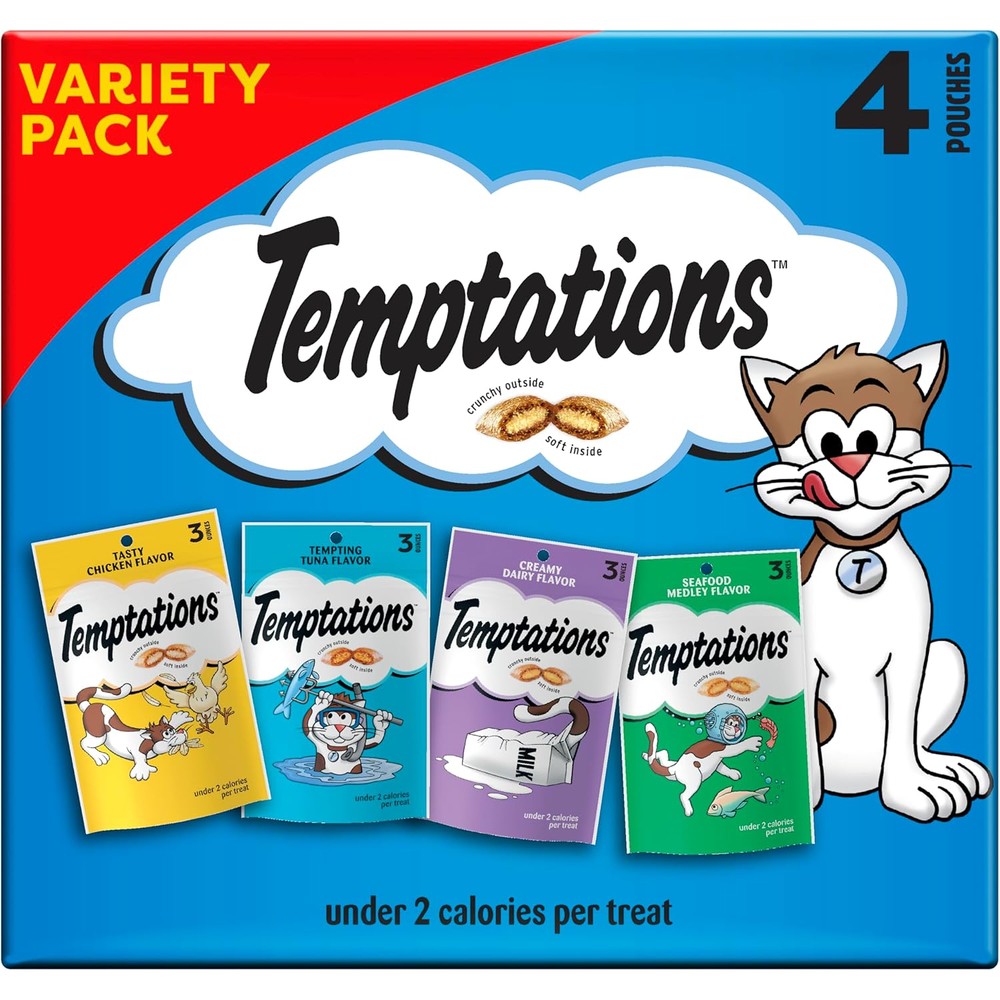 Temptations Classic Crunchy And Soft Cat Treats Feline Favorites Variety Pack 3 Ounce Pouches Pack Of 4