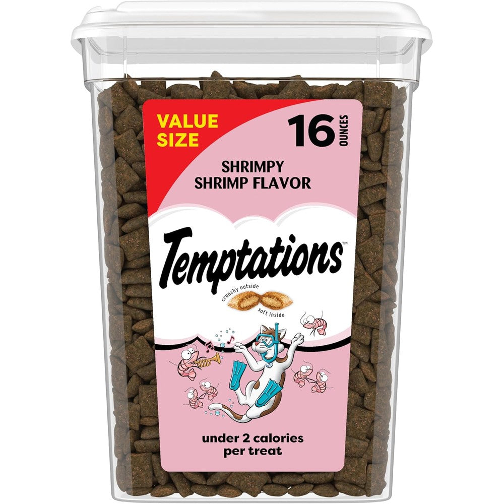 Temptations Classic Crunchy And Soft Cat Treats Shrimpy Shrimp Flavor Sixteen Ounce Tub Authentic Imported Snacks For Adult Cats