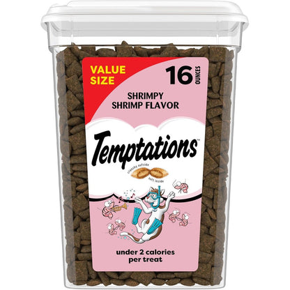 Temptations Classic Crunchy And Soft Cat Treats Shrimpy Shrimp Flavor Sixteen Ounce Tub Authentic Imported Snacks For Adult Cats