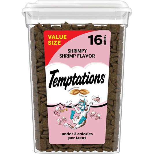 Temptations Classic Crunchy And Soft Cat Treats Shrimpy Shrimp Flavor Sixteen Ounce Tub Authentic Imported Snacks For Adult Cats