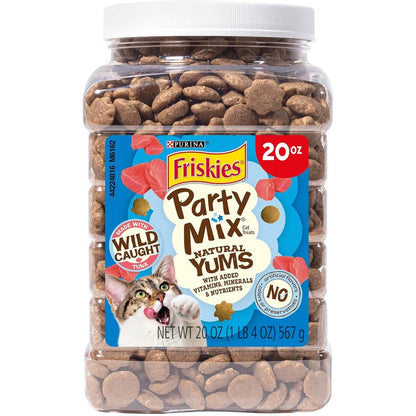 Purina Friskies Party Mix Natural Yums Wild Caught Tuna Flavor Natural Cat Treats With Added Vitamins Minerals And Nutrients Twenty Ounce Canister