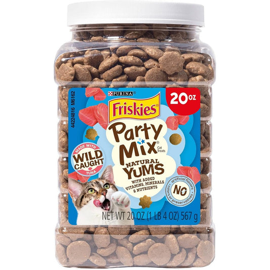 Purina Friskies Party Mix Natural Yums Wild Caught Tuna Flavor Natural Cat Treats With Added Vitamins Minerals And Nutrients Twenty Ounce Canister