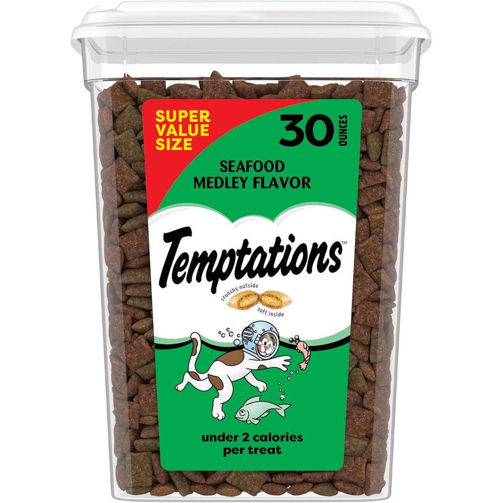 Temptations Classic Crunchy And Soft Cat Treats Seafood Medley Flavor Thirty Ounce Tub