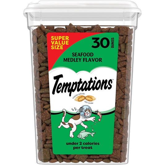 Temptations Classic Crunchy And Soft Cat Treats Seafood Medley Flavor Thirty Ounce Tub