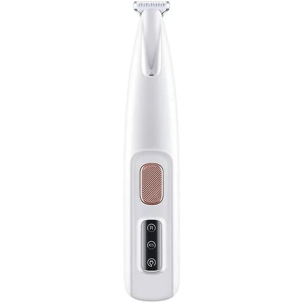 maximumRs Pet Foot Shaver and trimmer in white showing the front view with rose gold power button.
