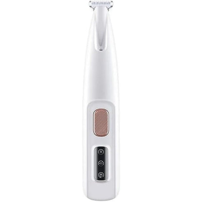 maximumRs Pet Foot Shaver and trimmer in white showing the front view with rose gold power button.