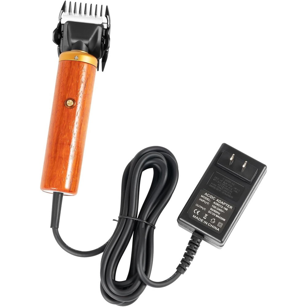 JUOPTGJ electric pet clipper shears front view showcasing the premium wood grain handle design