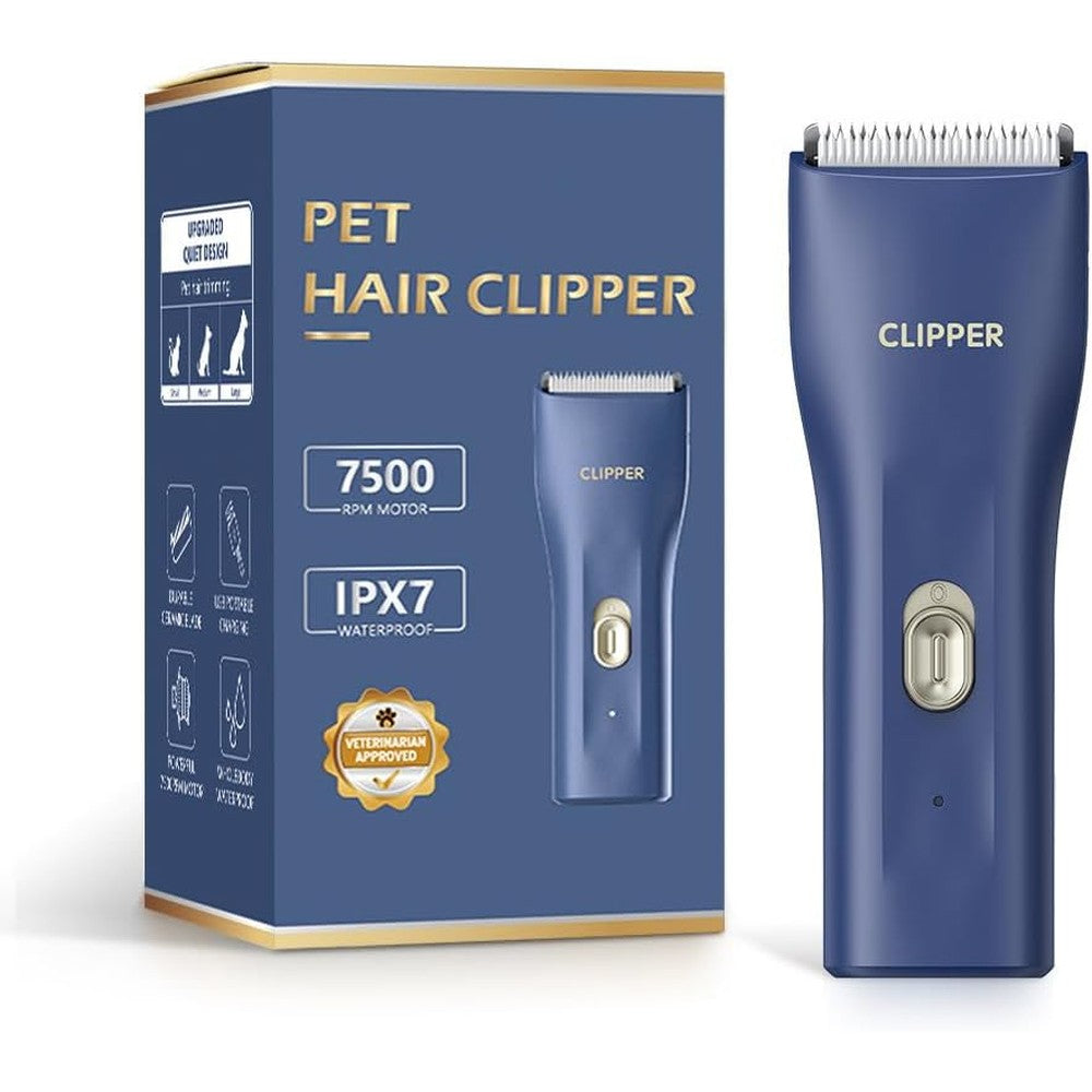 Grimgrow mini electric pet hair clipper in blue and pink front view