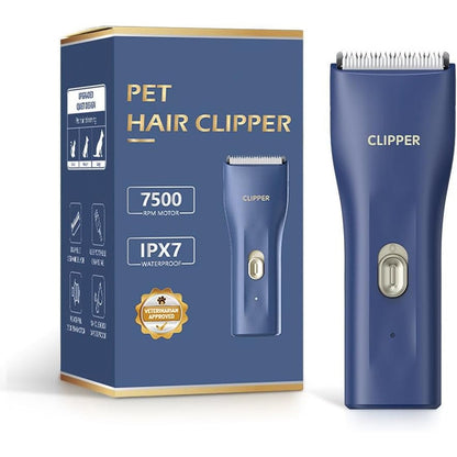 Grimgrow mini electric pet hair clipper in blue and pink front view