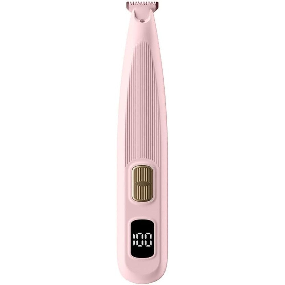 Nstefo cat grooming trimmer front view showing pink design and LED display.
