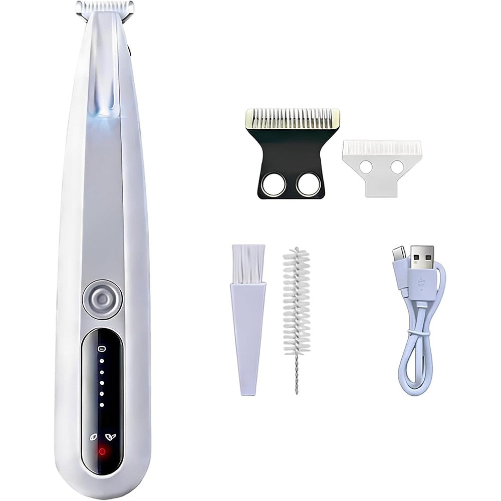 Furbona low noise cat trimmer front view displaying the intelligent digital screen and LED light