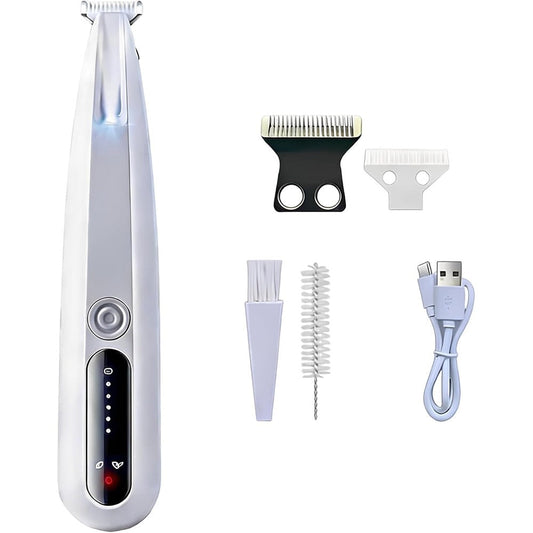 Furbona low noise cat trimmer front view displaying the intelligent digital screen and LED light
