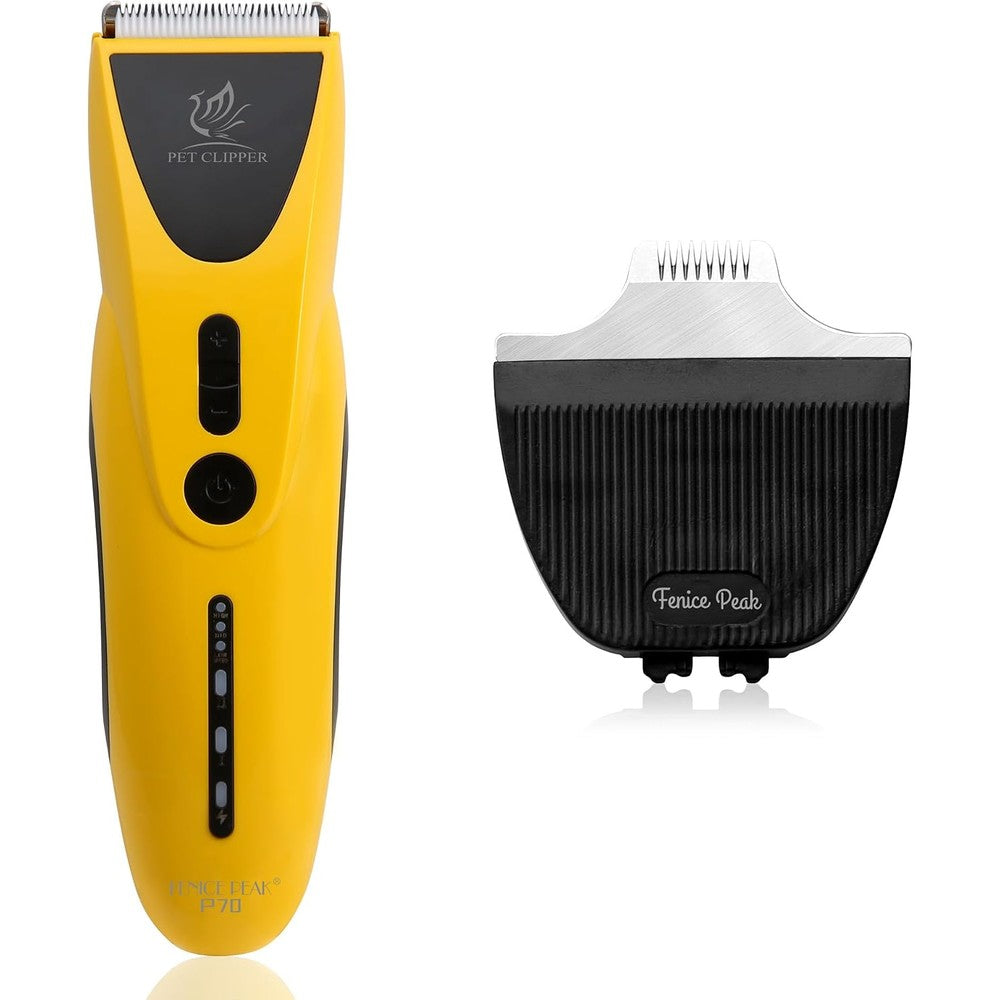 Fenice Peak P70 quiet cat grooming clippers front view displaying digital battery screen