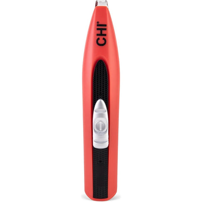 CHI for Pets Small Area Pet Hair Trimmer front view showing the sleek red casing and precision extra small metal blade.