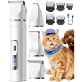 Oneisall quiet cat clippers front view showing white ergonomic body and digital LCD display screen.