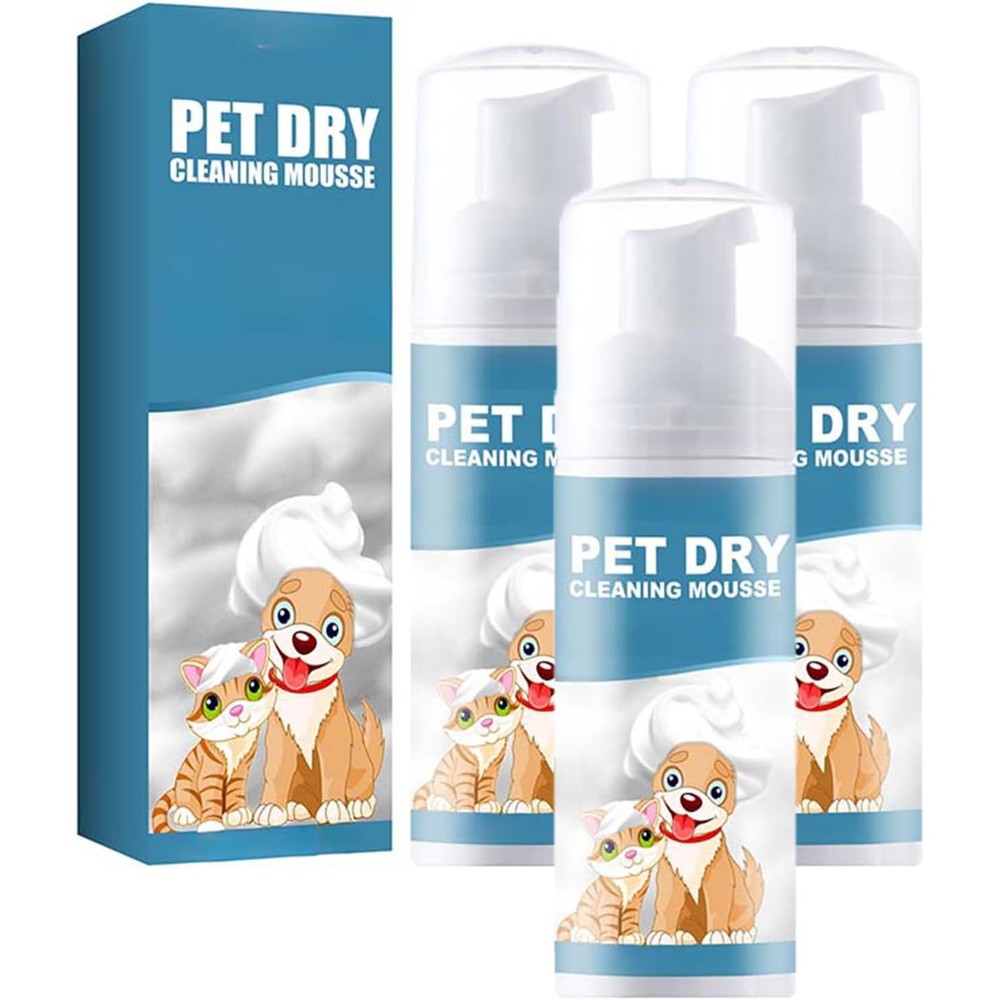 Pet World Waterless Pet Cleaning Mousse front view showing three piece packaging.