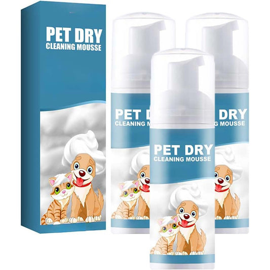 Pet World Waterless Pet Cleaning Mousse front view showing three piece packaging.