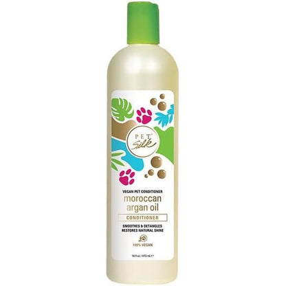 Pet Silk Vegan Moroccan Argan Oil Conditioner front view showing the 16 ounce bottle.