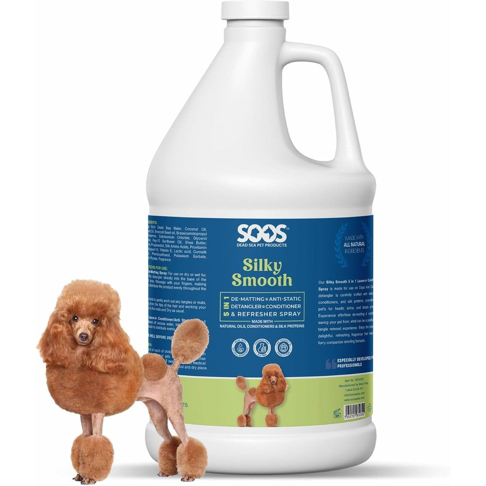 Soos Pet Silky Smooth conditioning spray bulk front view for professional grooming