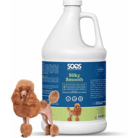 Soos Pet Silky Smooth conditioning spray bulk front view for professional grooming