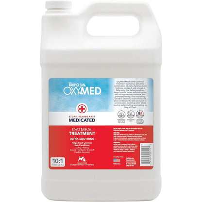 TropiClean OxyMed Medicated Conditioner front view of one gallon bottle for dog skin relief