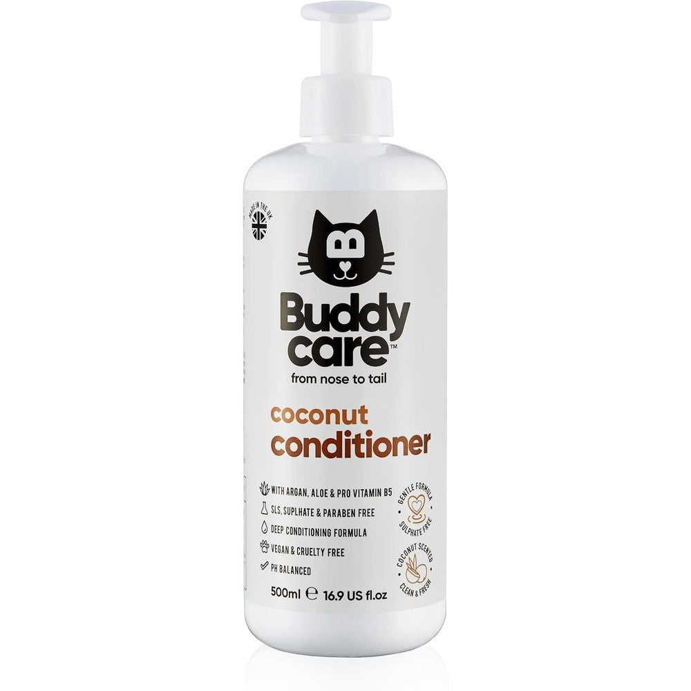 Buddycare Coconut Cat Conditioner front view bottle for premium feline grooming.