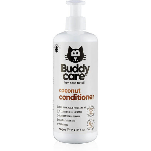 Buddycare Coconut Cat Conditioner front view bottle for premium feline grooming.