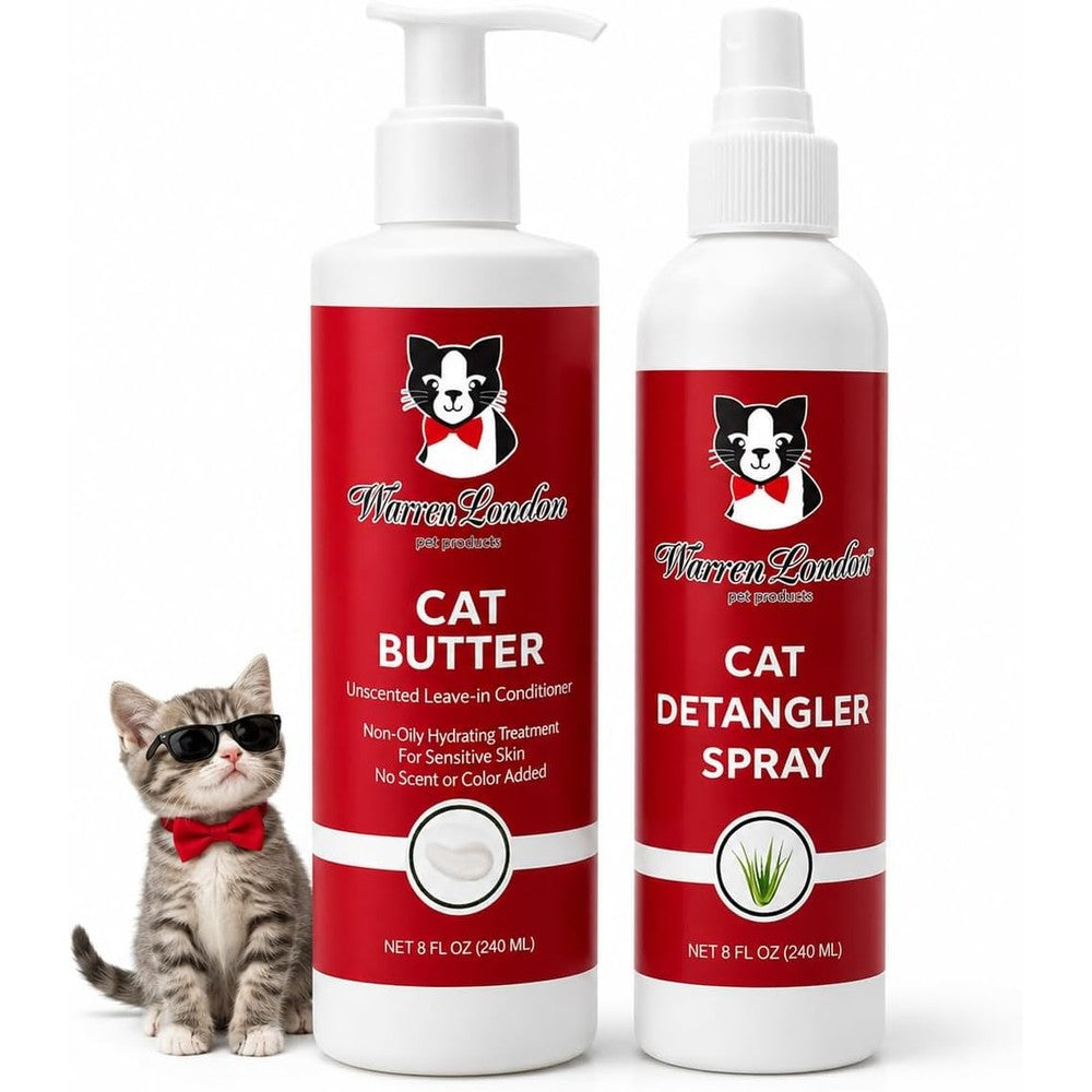 Warren London Cat Detangler and Hydrating Butter Combo front view professional cat grooming kit