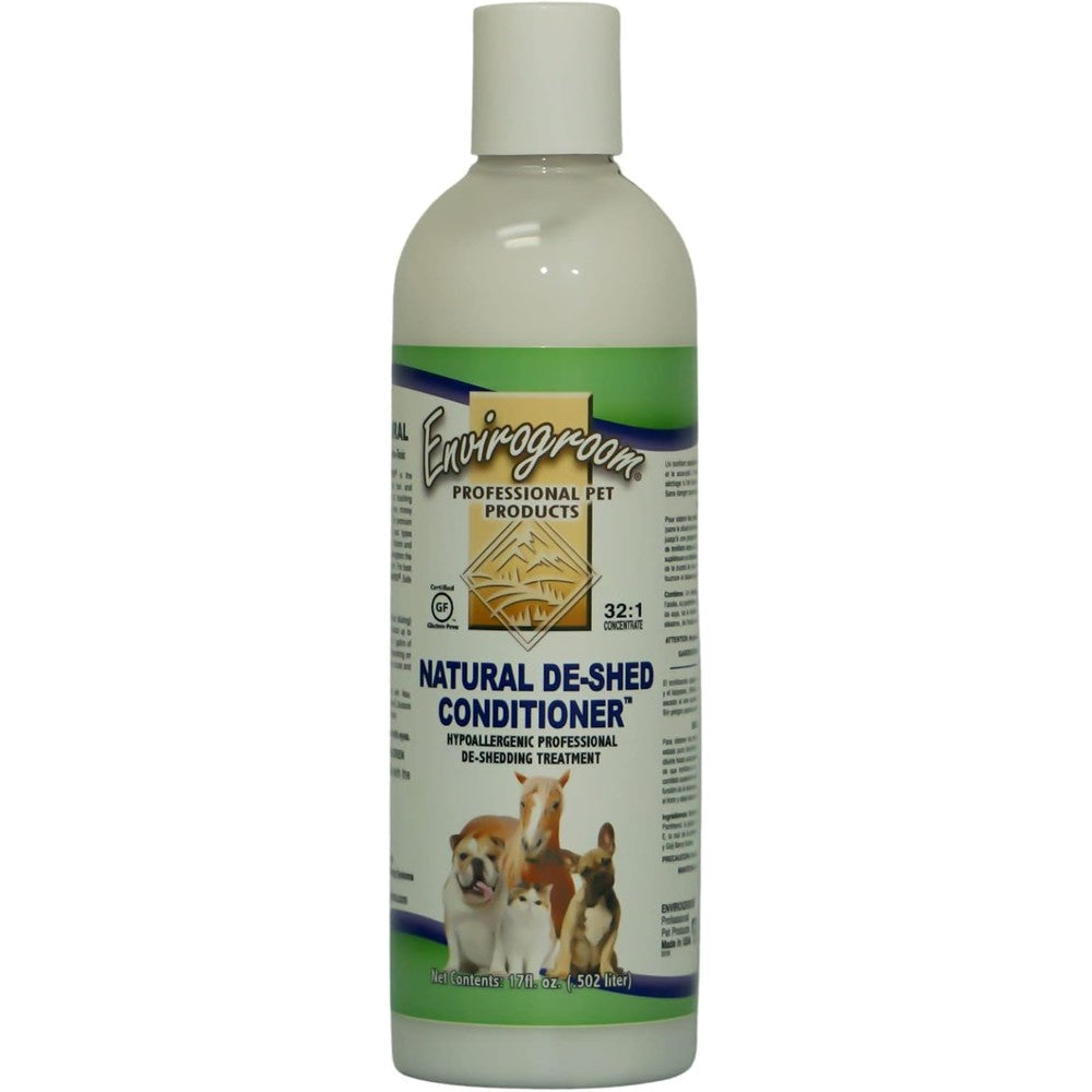 Envirogroom Natural De-Shed Pet Conditioner front view of 17 fluid ounce bottle