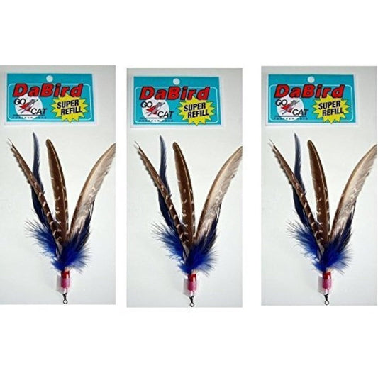 GoCat Da Bird Super Feather Refill three pack front view authentic USA imported cat toy attachment