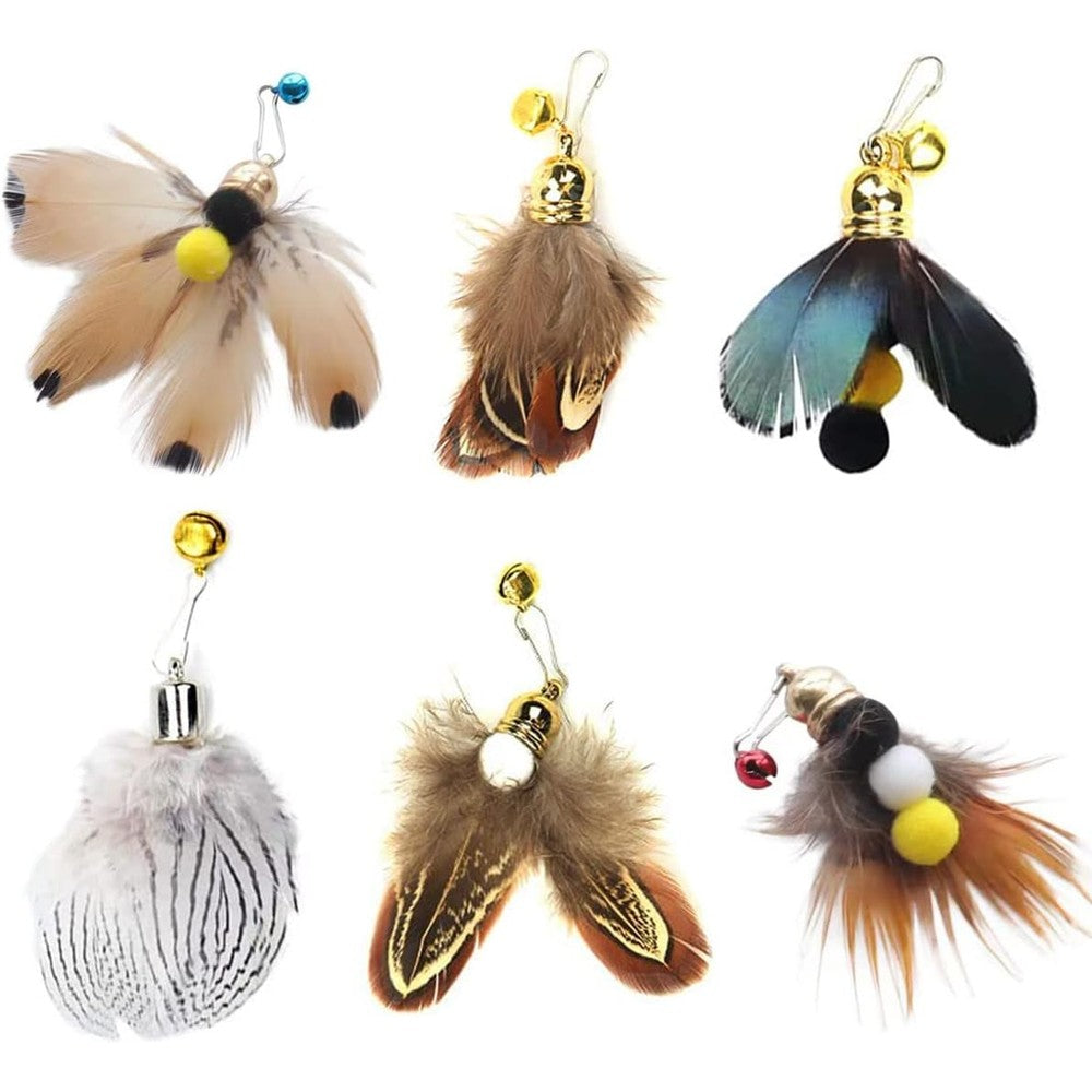 Hokoad cat insect feather toys replacement wand refills front view pack of six