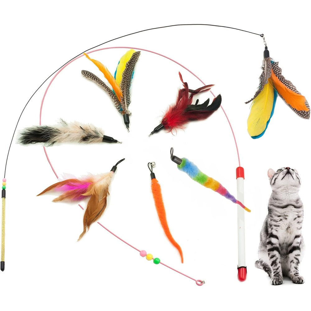 Fashion's Talk feather wire wand cat toy front view showing wands and attachments