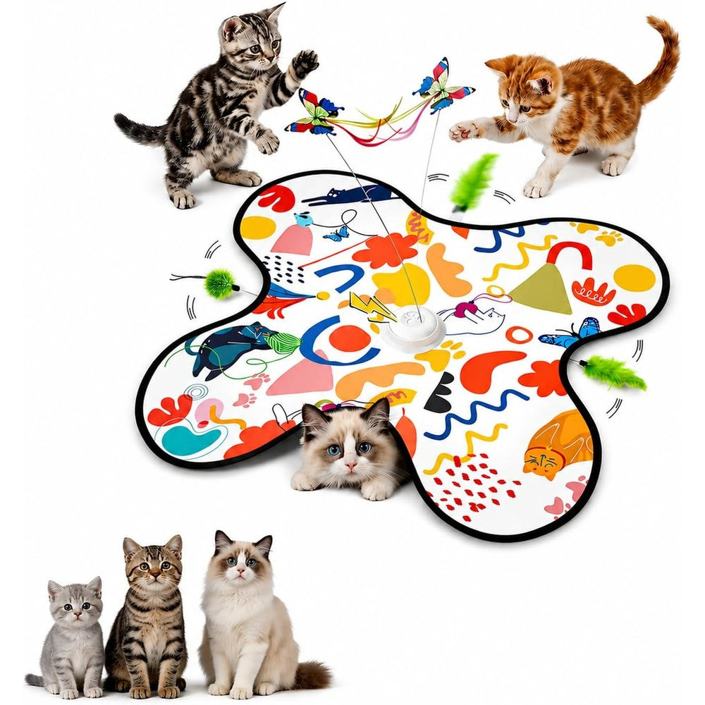 Aktor interactive cat toy front view showing the automatic fluttering butterfly attachment.