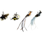 TTcat Cat Toy Wand Replacement Refills front view showing four simulation insect and bird feather attachments.