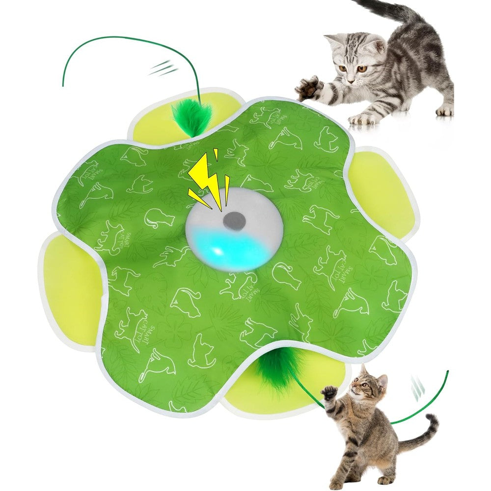 EHWZ hide and seek cat toy front view showcasing the circular fabric cover and motion sensor interface