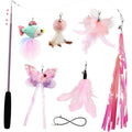 SONGWAY cat wand toy front view showing the complete pink teaser set with retractable rod.